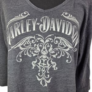 Harley-Davidson Gray Graphic 3/4 Sleeve Tee Size L
